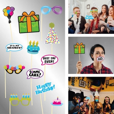Пропсове за забавни снимки Рожден Ден / Happy Birthday, 12 бр комплект /mb/