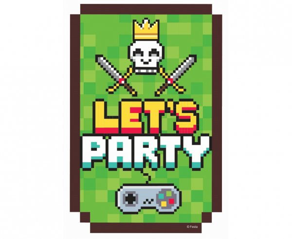 Покана за рожден ден Геймърски Рожден Ден Майнкрафт / Game On, с включени пликове, 6 бр. в опаковка /Gd/