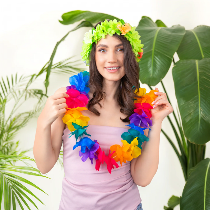 Хавайска огърлица от цветя, различни цветове, 115см /Pp/