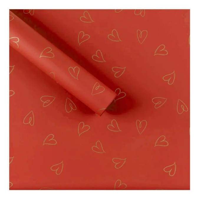 Опаковъчна хартия цвят червен, "Сърца", 55,5 х 54,5 см. /Km/