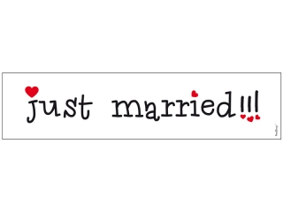 Табелка за номер на автомобил с надпис Just Married!!!, младоженци, сватба, 50х11,5см /Pd/