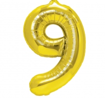 Фолиев балон цифра 9, цвят злато, 40см /Pp/