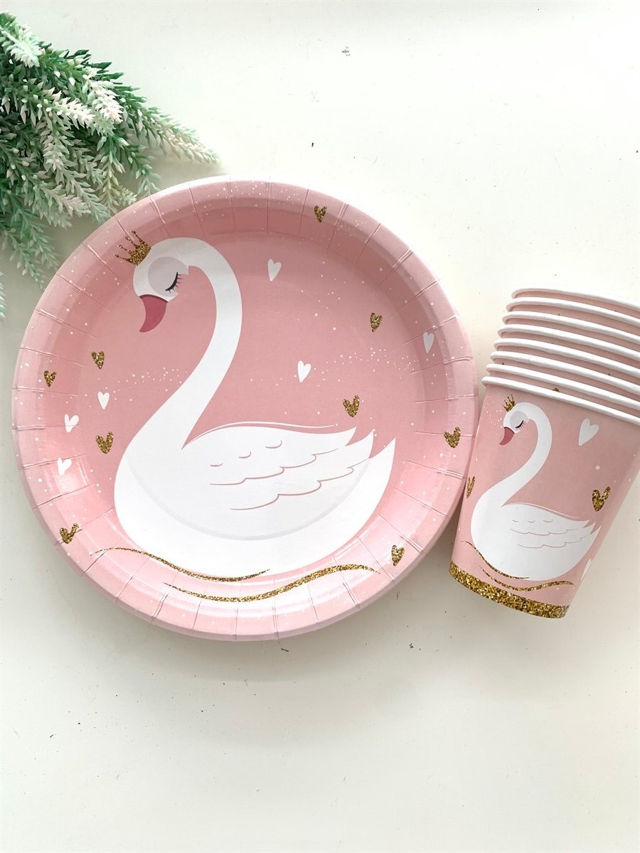Комплект парти чинийка и чашка Лебед, 8 бр. в опаковка /Tr/