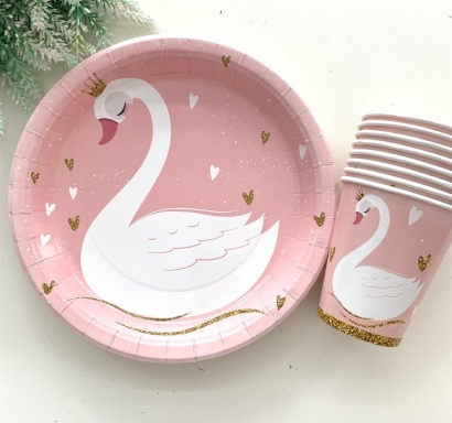 Комплект парти чинийка и чашка Лебед, 8 бр. в опаковка /Tr/