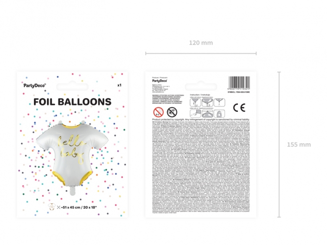 Фолиев балон Hello Baby, бебе, боди, погача, 51х45см /Pd/