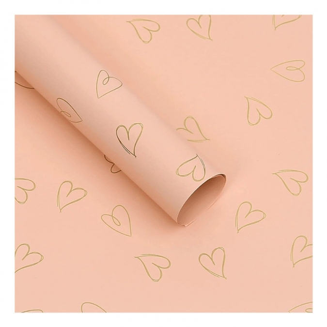 Опаковъчна хартия цвят розов, "Сърца", 55,5 х 54,5 см. /Km/