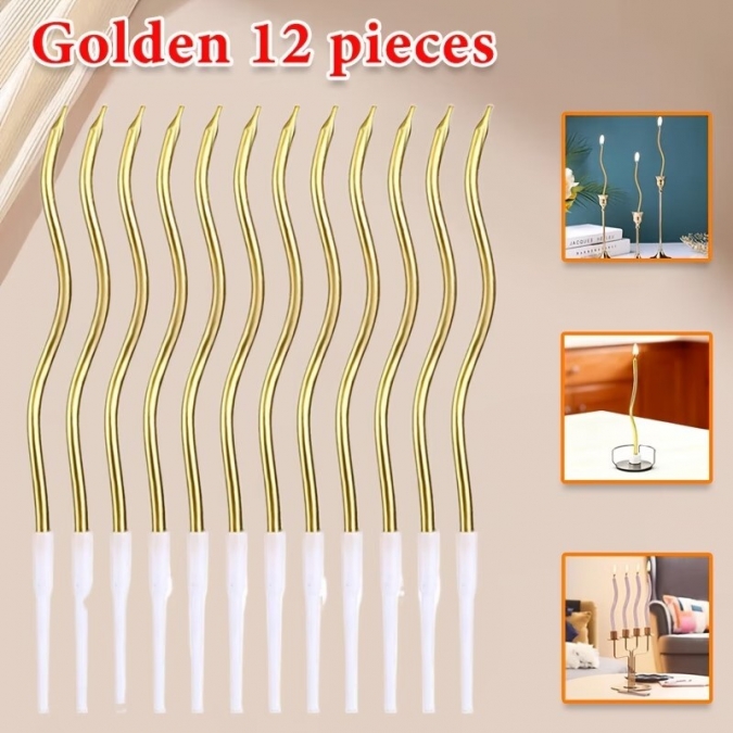 Свещи за торта спирали, 12бр., цвят злато, 15,5см /Tm/