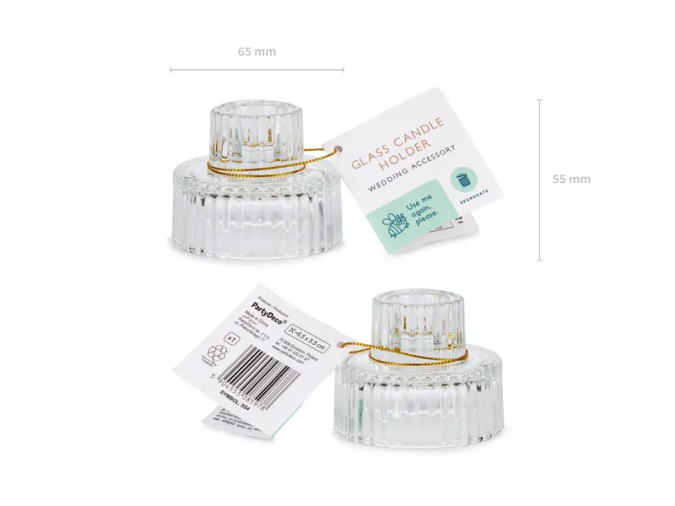 Стъклена двустранна поставка /свещник/ за свещ, 6.5х5.5см /Pd/