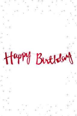 Банер, гирлянд - надпис за декорация с текст Happy Birthday, 2,0 м дължина в цвят червен металик