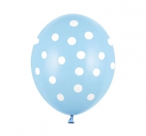 Балон син на бели точки, диаметър 30 см, 5 бр. в пакет /Pd/