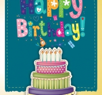 Картичка с плик Happy Birthday, торта 15,5х11,0 см /Gx/