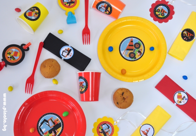 Промо пакет за 10 празнуващи Строителни машини, багер, фадрома, камион