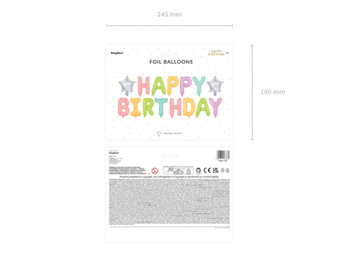 Фолиев надпис Happy Birthday различни пастелни цветове, 395х35см /Pd/