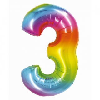 Фолиев балон цифра 3, цвят дъга 76 см /Gd/