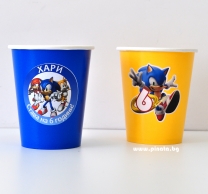 Персонализирана хартиена парти чашка 250 мл Соник, 6бр. пакет