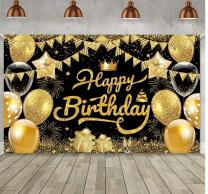 Винил за фон Happy Birthday, златни балони, размер 150х100см /Ch/