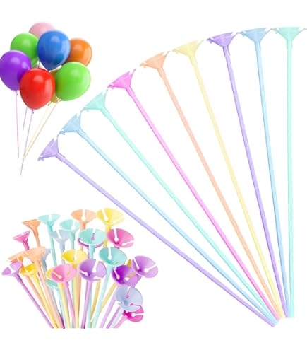 Пръчки с чашки /държачи/ за латексови балони, 42см., 10 бр., микс пастелни цветове /Gx/