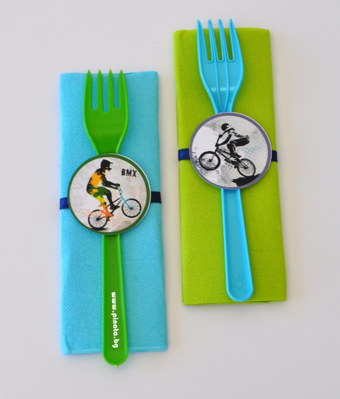 Парти комплект салфетка и вилица БМХ Колело, 6 бр. пакет