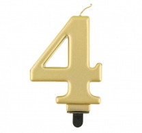 Свещичка за рожден ден, металик цвят злато, цифра 4 /Gd/