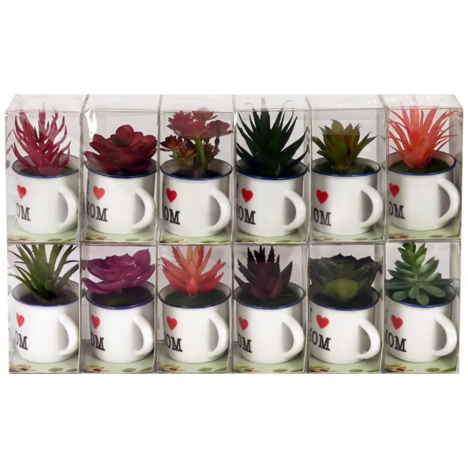 Малка керамична чашка "I love MOM" с кактус /Km/