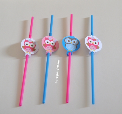 Парти сламки с облър Бухал, 10 бр. в пакет