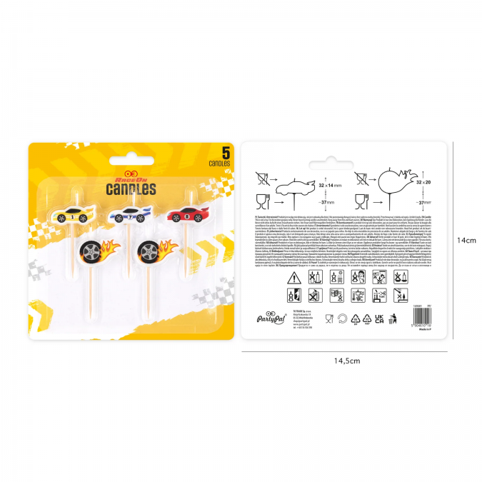 Свещички Спортни коли, 5 броя /Pp/