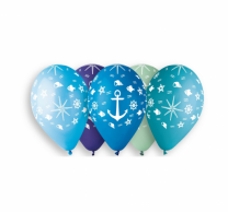 Комплект 5 бр. премиум балони с печат Морско дъно, котва, микс цветове Gemar /Gd/