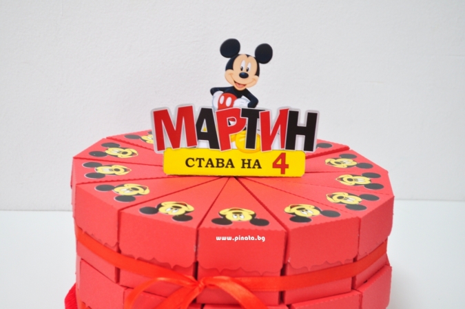Хартиена торта с тематична декорация и персонализация Мики Маус