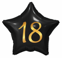 Фолиев балон звезда, цвят черен със златни цифри 18 години, 46 см, /Gd/