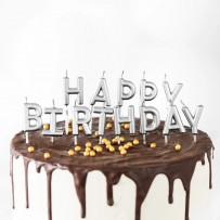 Свещички букви за рожден ден с текст Happy Birthday, сребърни /Pp/