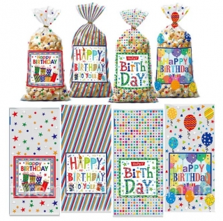 Подаръчни торбички целофан, балони Happy Birthday, 27х12,5см, 50бр. /Pe/
