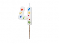 Свещичка цвят бял с конфети, цифра 4 /Pd/
