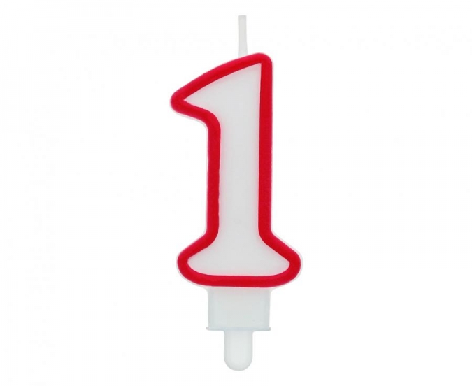 Свещичка цвят бяло и червено, цифра 7 /Gd/