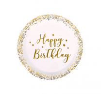 Хартиена чинийка Happy Birthday, в златно, 10бр. в пакет /Km/