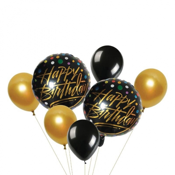 Комплект 7 бр. балони златно и черно металик - 2бр фолио, 5бр латекс /mb/