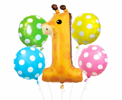 Комплект 5 бр. фолиеви балони Жираф цифра 1, Giraffe /Gd/
