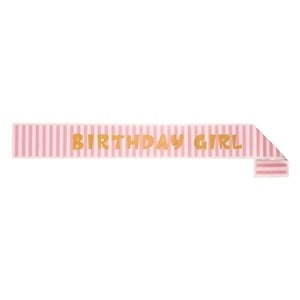 Розова раирана фолиева лента с надпис Birthday Girl, 167 см /Mb/