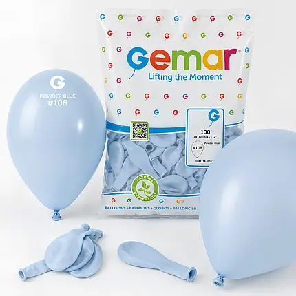 Балон цвят Син пудра, Powder blue, диаметър 26см,100бр. в пакет, Gemar G90 108 /Uk/