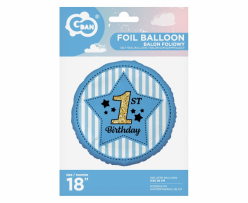 Фолиев балон Първи рожден ден момче / First Birthday, 43 см /Gd/