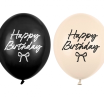 Балони в цвят телесно и черно Happy Birthday и Панделки, 5бр. /Pd/