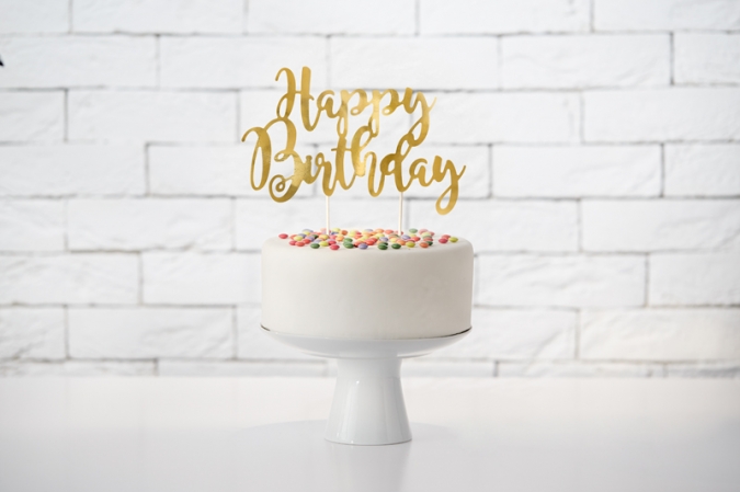 Декорация за торта с текст Happy Birthday в огледално златно, 22,5см /Pd/