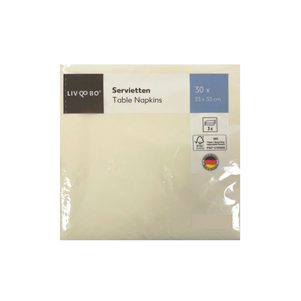 Парти салфетки цвят крем, 30 бр в пакет, 33х33 см /Kf/