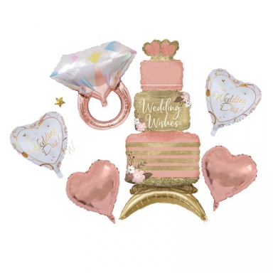Комплект 6 бр. фолиеви балони с печат Честита Сватба, Wedding Wishes /Mb/