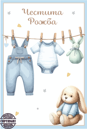 Картичка "Честита Рожба", момче, с включен плик и послание, 10,5х15,5см /Dt/