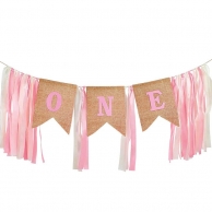 Банер гирлянд с панделки и текст One / Първи рожден ден момиче /Pp/