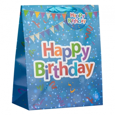 Луксозна подаръчна торбичка с текст Happy Birthday брокат, 32см /Mb/