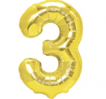 Фолиев балон цифра 3, цвят злато, 40см /Pp/