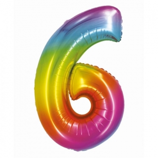 Фолиев балон цифра 6, цвят дъга 76 см /Gd/