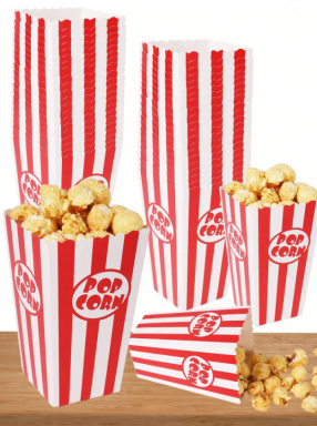 Кутийки за пуканки Pop Corn в червено и бяло, 24бр. в пакет /Ch/