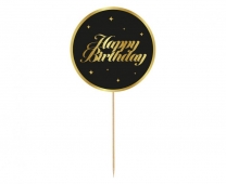 Декорация за торта в черно и златно с текст Happy Birthday /Gd/